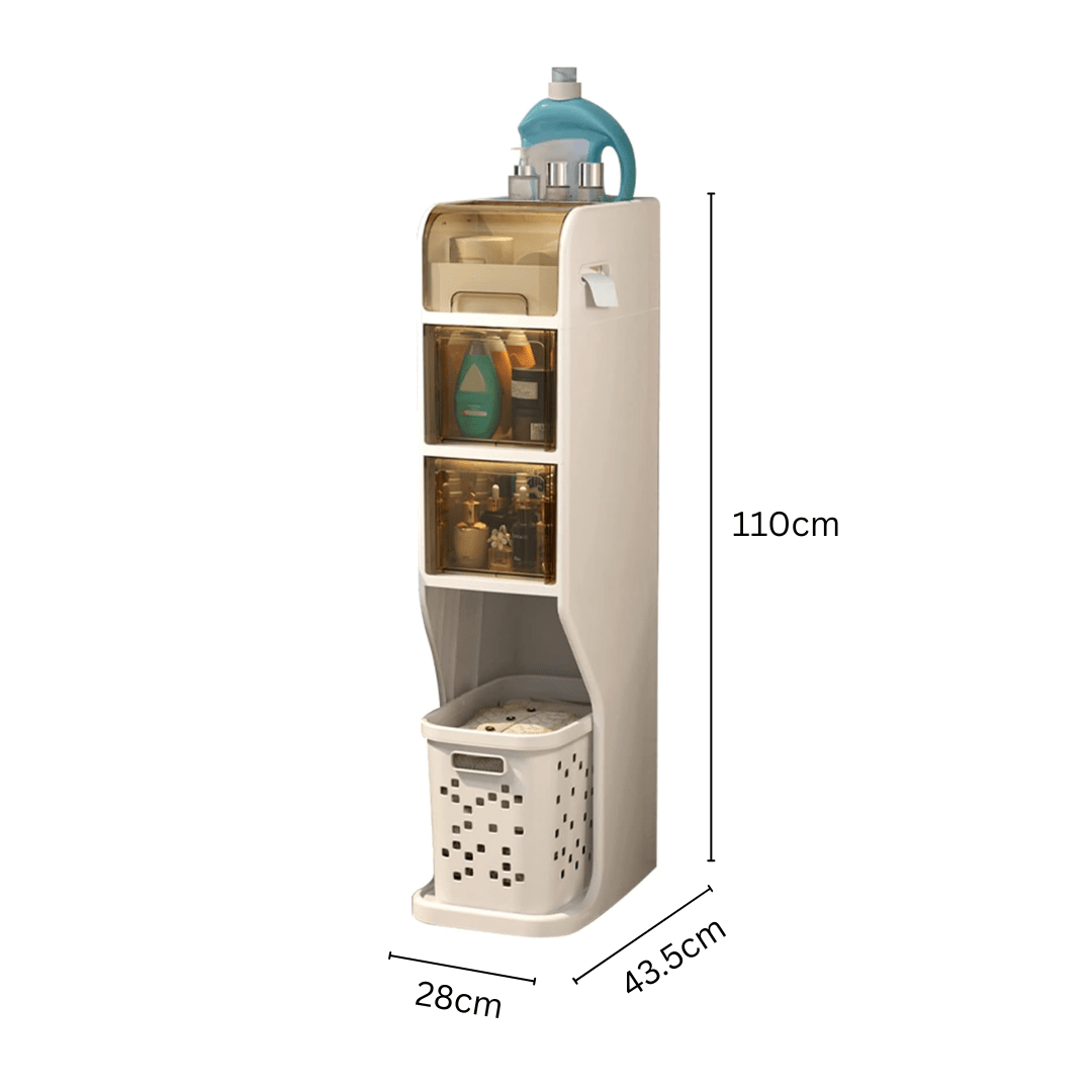 Multi-Layer Bathroom Storage Cabinet and Laundry Basket