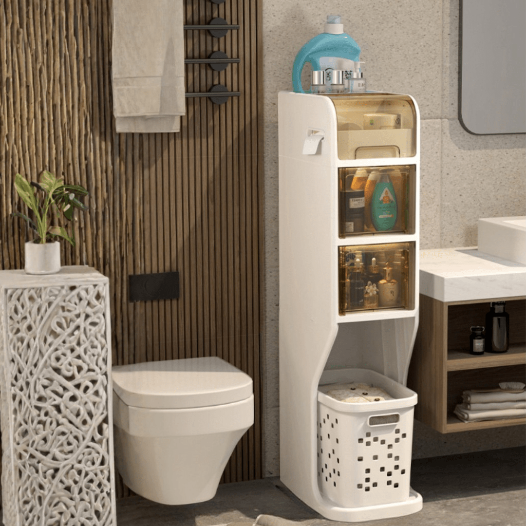 Multi-Layer Bathroom Storage Cabinet and Laundry Basket